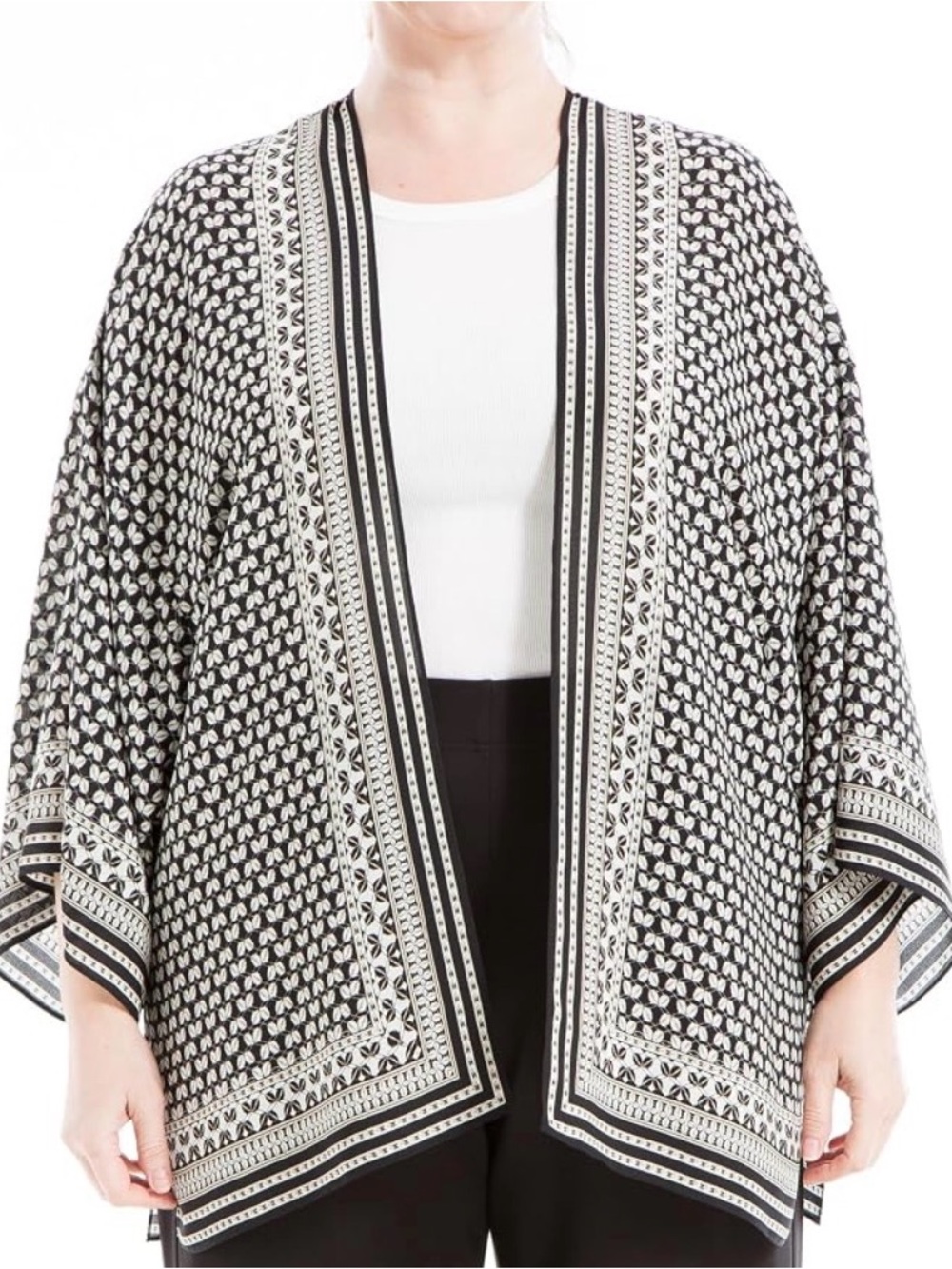 Max Studio Black & White Patterned Open-Front Women's Kimono cardigan Size 3X